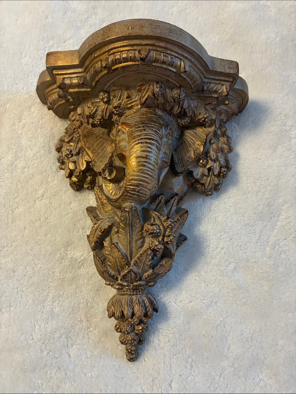 VTG APF Inc Hickory Manor House Elephant Wall Shelf Sconce Tarnished Gold